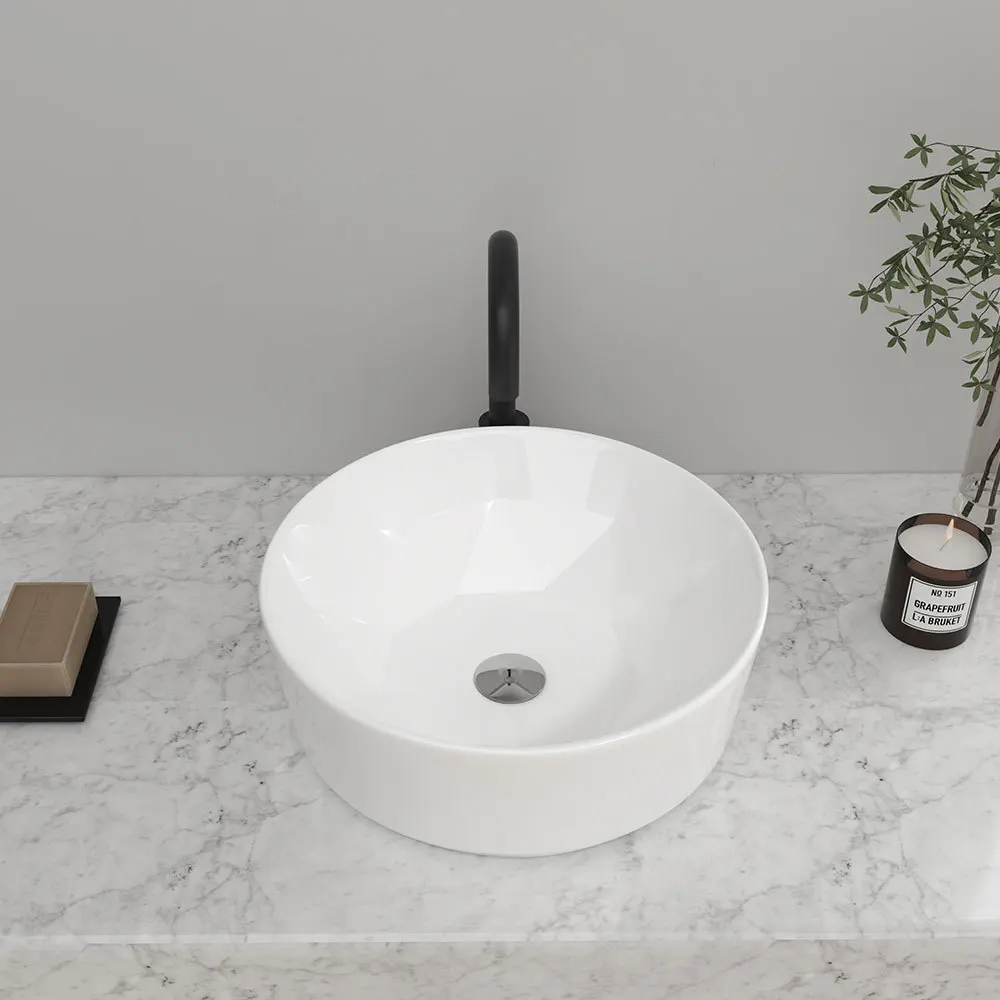 Modern Counter Round White Bathroom Sink Art Basin