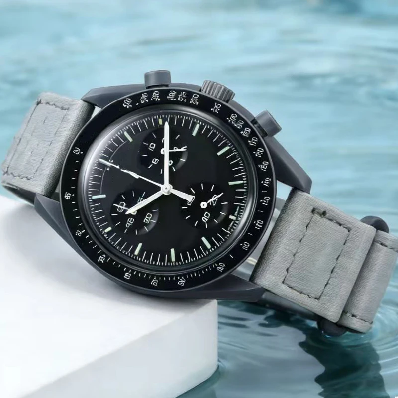 2026 Newest Unisex Quartz Chronograph Watch - Galaxy Starry Sky Dial Six-Hand Moon Phase - Mercury