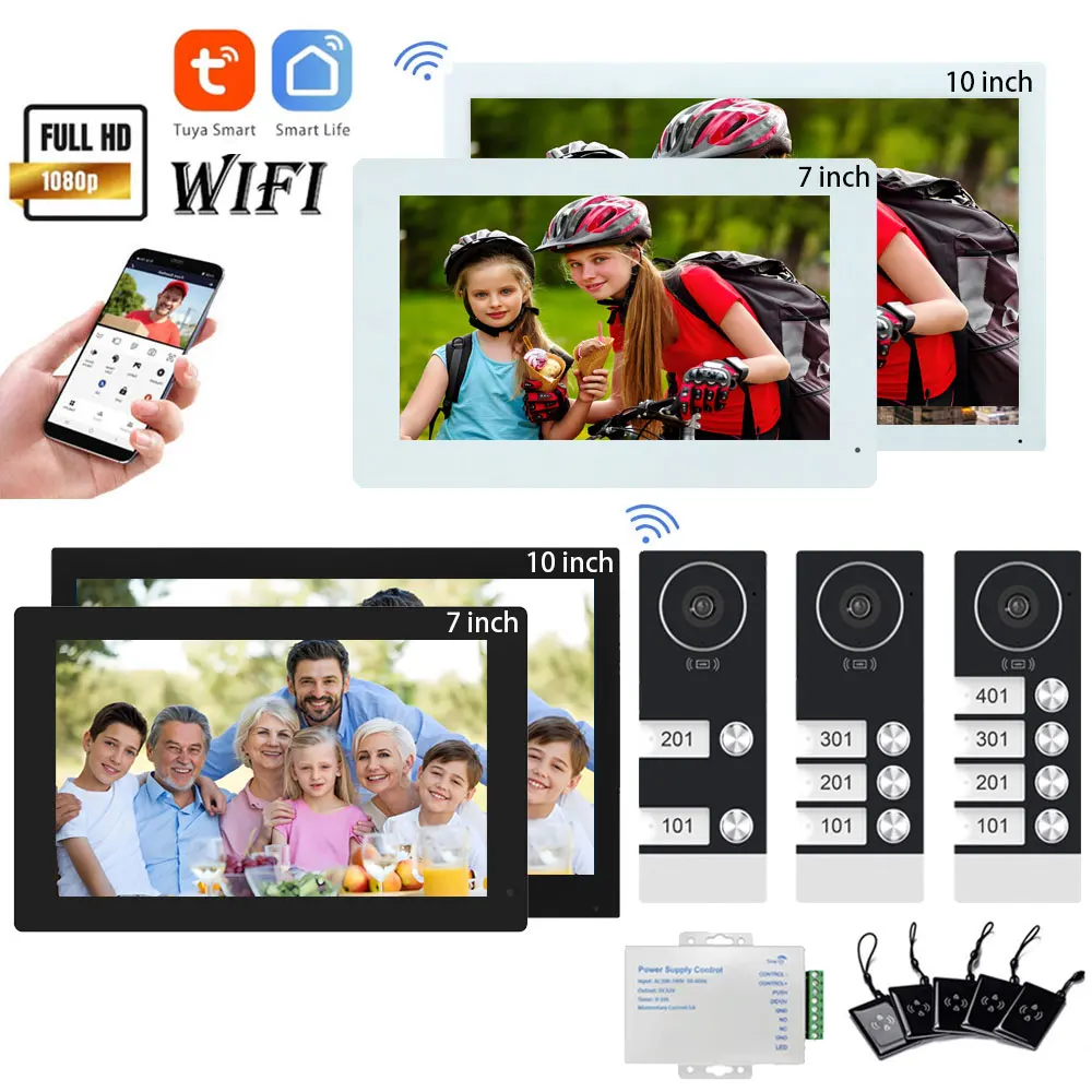 2/3/4 Multifamily 1080P TUYA WiFi Video Doorphone Building 7/10 Inch Monitor Family Apartment doorbell System Multi option DIY