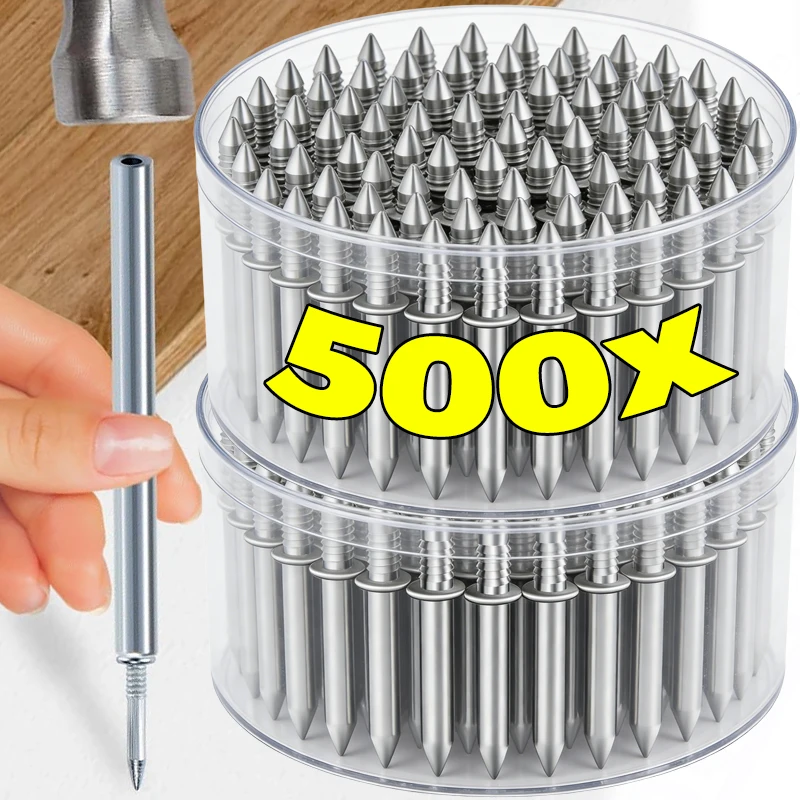 500/50x Double-Headed Wall Nails Skirting Thread Seamless Nail Security Screw for Wood Baseboard Furniture Installation Fastener