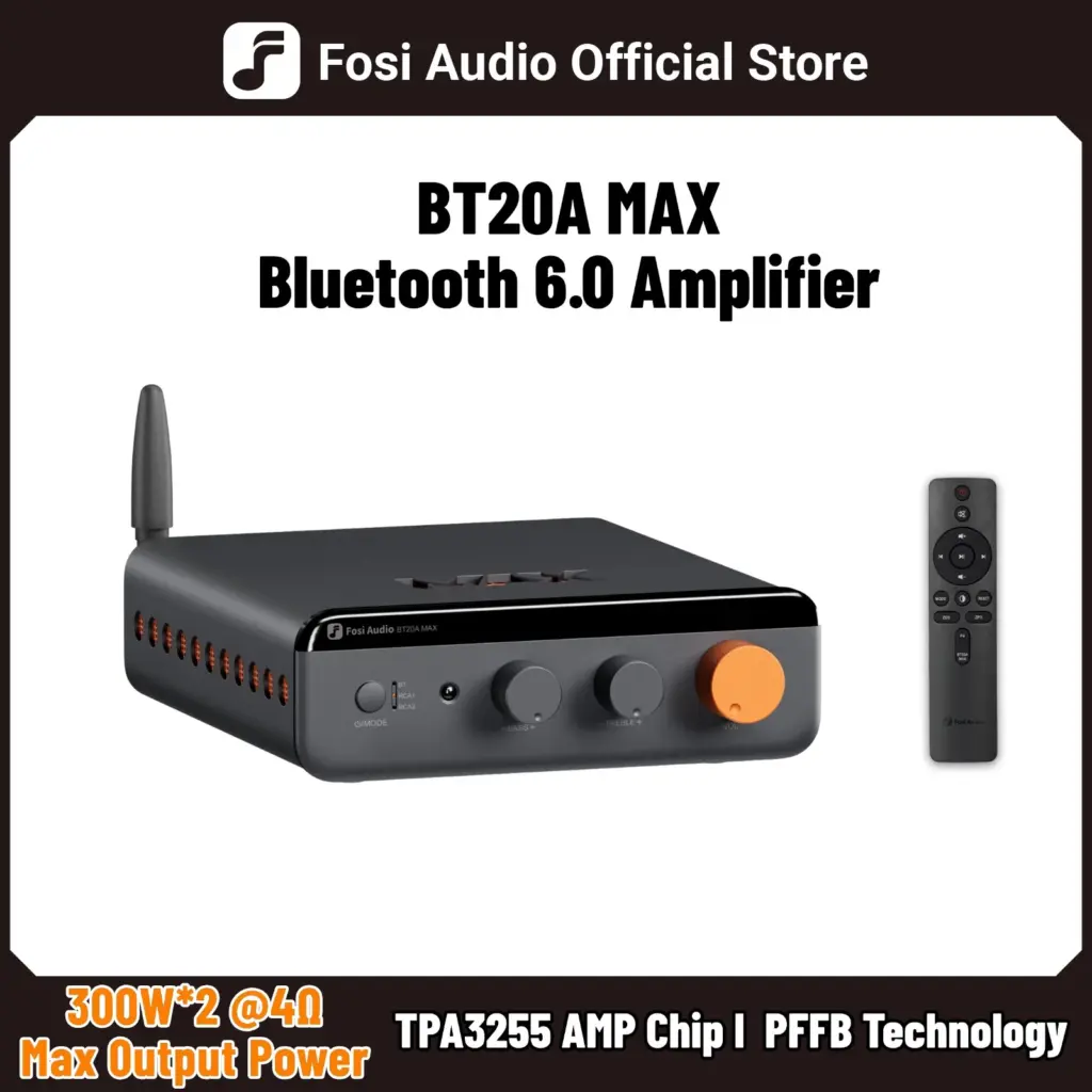Fosi Audio BT20A MAX Bluetooth 6.0 Amplifer 2.1 Channel Hifi Stero amplifier 300W*2 Class D Power amp