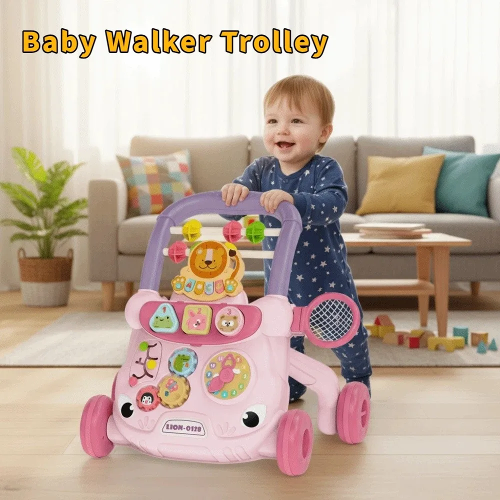 Cartoon Baby Walker Trolley Sliding Anti Rollover Musical Baby Push Walker Music Lights Multiple Activities Walking Gift