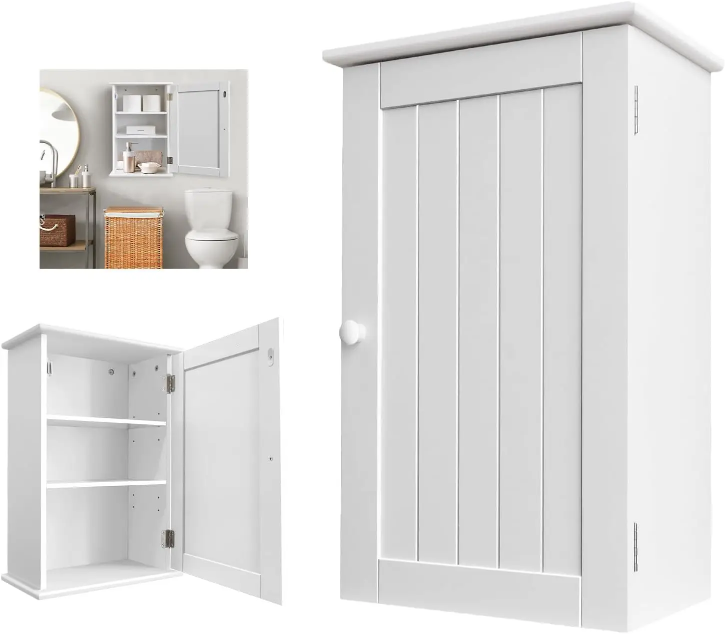 DayPlus White Bathroom Wall Cabinet Storage Cabinets Doors Adjustable Shelves MDF Modern Toilet Cupboard Storage Unit Adjustable