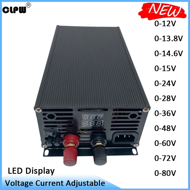 Factory Price 600W Adjustable Power Supply AC To DC 0-12v 14.6v 24v 36v 48v 60v 70v 80v Led Display For Charging Regulated SMPS