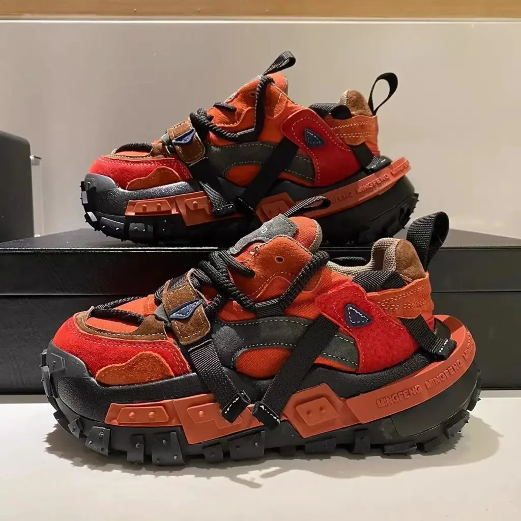 Platform Sneaker Men Designer Tire Bottom Running Shoes Fashion Casual Microfiber Leather Fabric Increased Internal Chunky Shoes