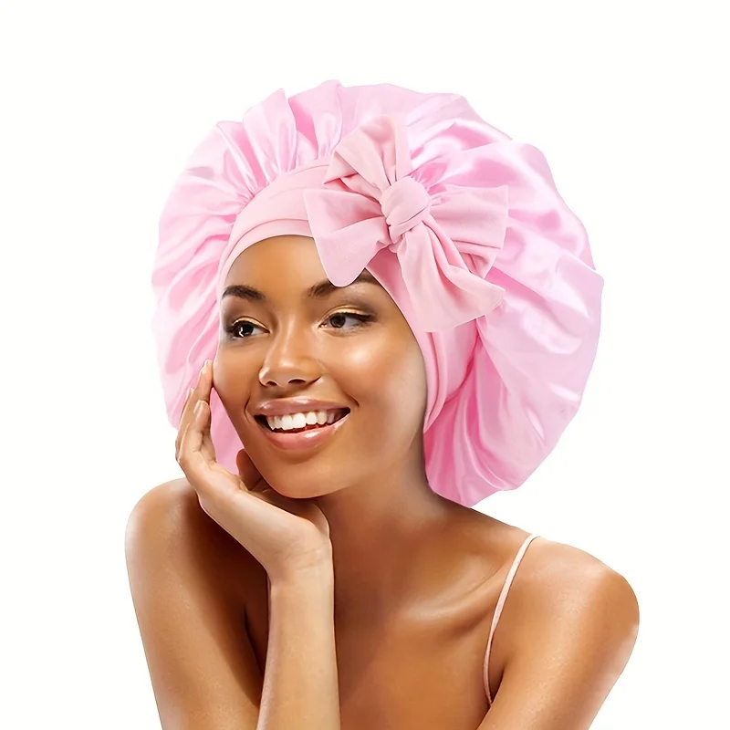 Solid Color Satin Bonnet, High - Quality Adjustable, Both Nightcap and Shower Cap, Ladies' Exclusive Hair Care Hat!