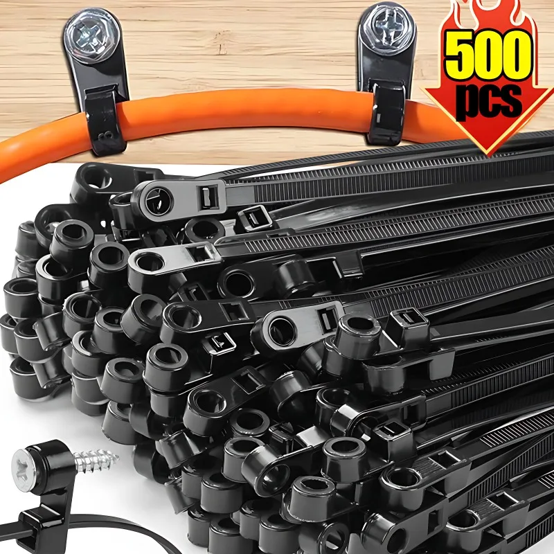 New Screw Hole Nylon Cable Ties Multipurpose Heavy Duty Adjustable Self-locking Cord Ties Organizer Straps DIY Fastening Loop
