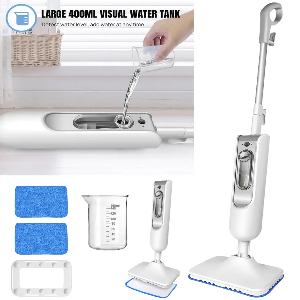 DayPlus Steam Mop & Detachable Steam Cleaner, 1500W Powerful Floor Steamer for Carpet Laminate Hardwood,2 Washable Pads, 400ml