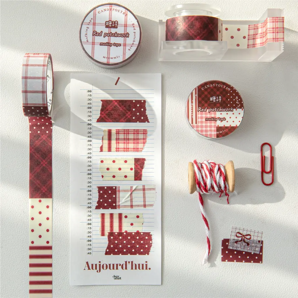 15mm * 2m Crimson Prologue Series Kawaii Red Small Pattern Sparkling Sand Washi Tape Creative Handbook Scrapbooking Material
