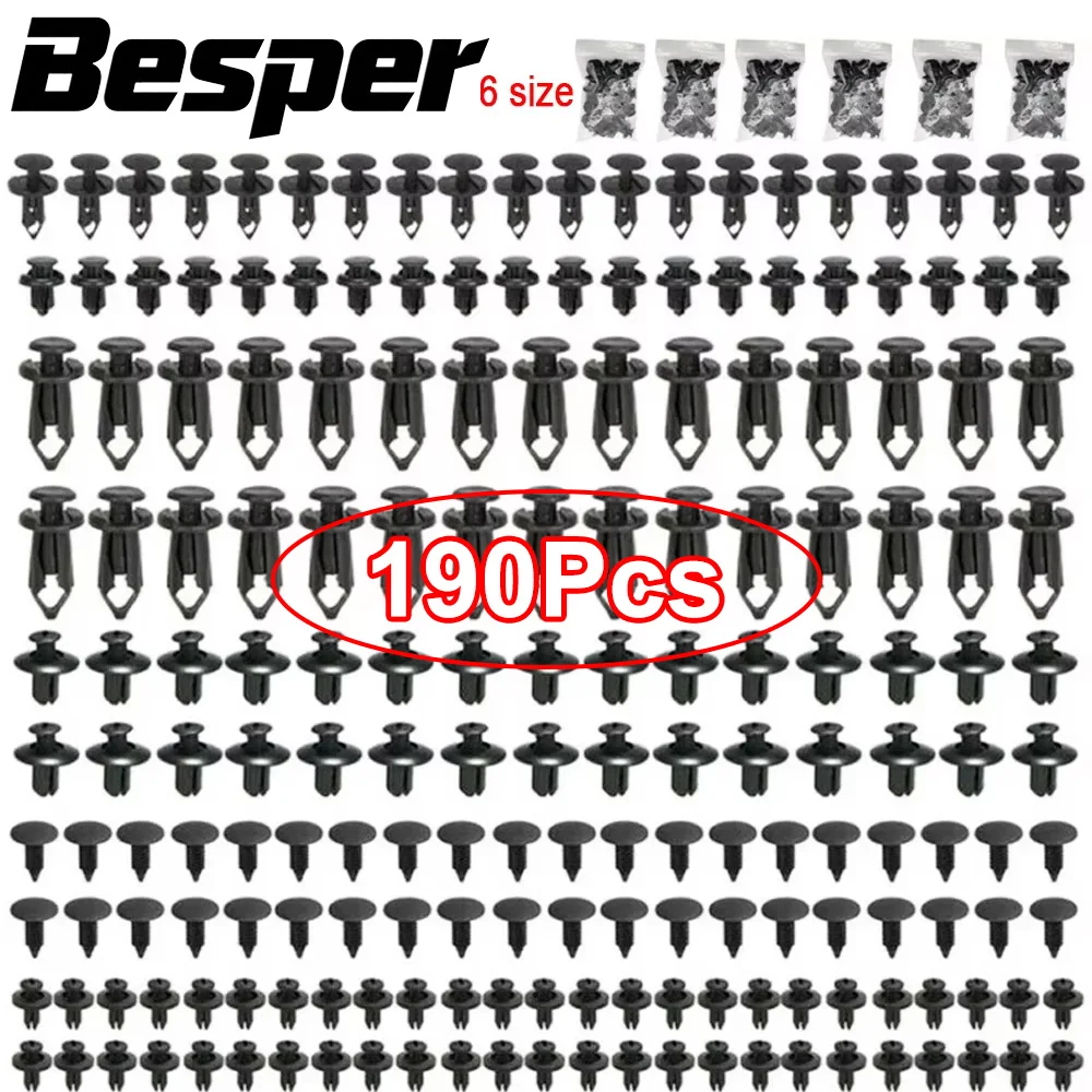 190pcs Car Retainer Clips 6 Sizes Fasteners Automotive Plastic Clips Kit Auto Trim Panel Clip Mixed Car Body Bumper Rivet