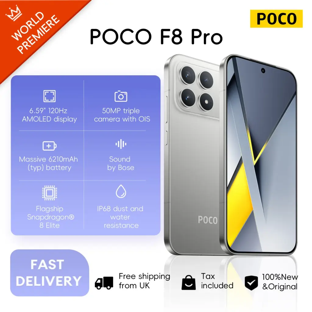 POCO F8 Pro 5G 12+512GB Dual eSIM 6.59" 120Hz Eye-care AMOLED Display 3nm Flagship Snapdragon® 8 Elite 50MP 6210mAh 100W NFC