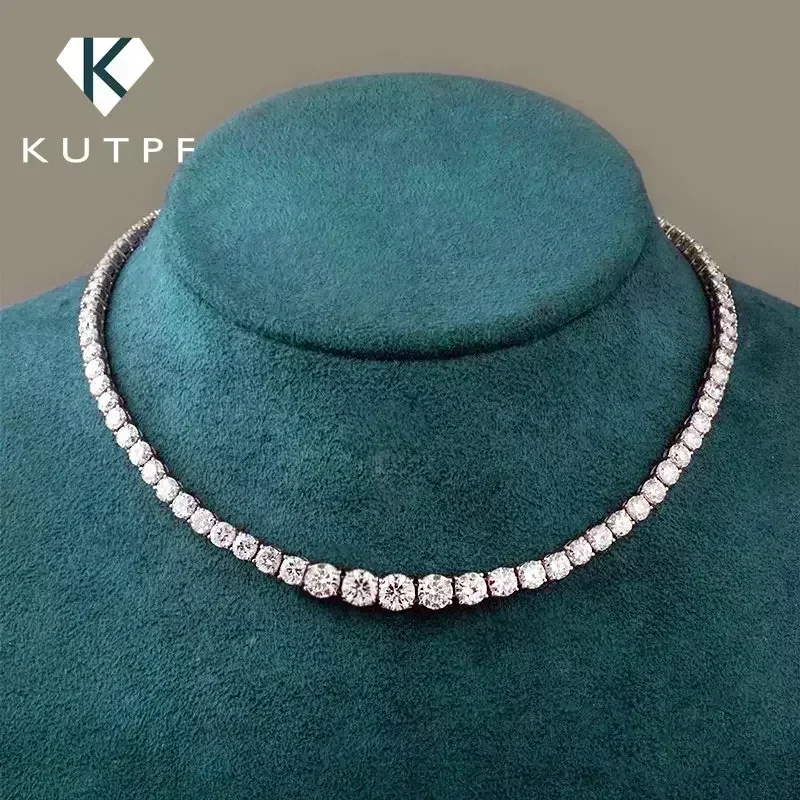 Moissanite Diamond Tennis Necklace with Certificate 3-5mm Size Gradient Diamond Riviera Necklace S925 Silver Choker for Women
