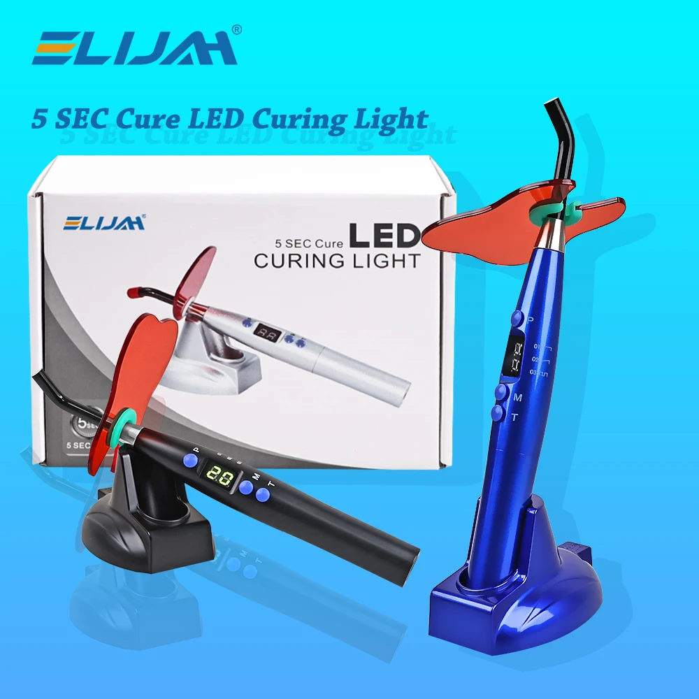ELIJAH Cordless LED Curing Light 5W≥1200mw/c㎡ 440-480nm Wireless Operation Dental Resin Curing Machine LED Display Tools