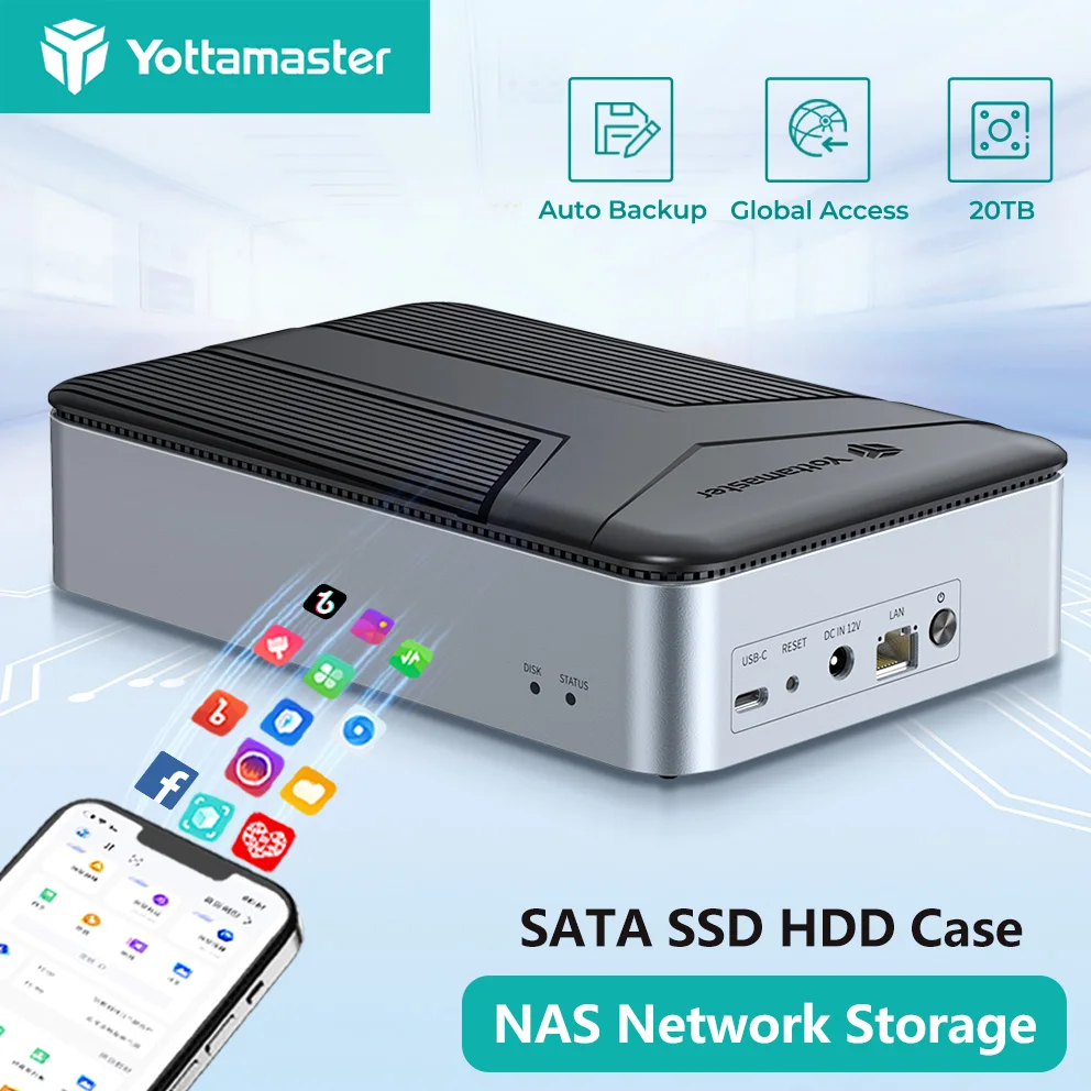Yottamaster NAS Network Private Cloud Storage 2.5/3.5" SATA HDD SSD Case HD External Server Home Attached Hard Disk Enclosure