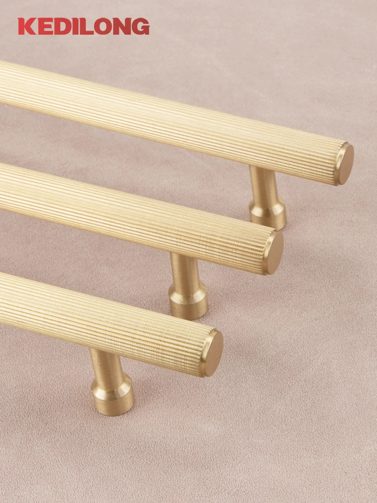 KEDLO European Style Solid Brass Striped Long Handle Furniture Hardware Cabinets Drawers Cabinet Doors Copper Pull Handle