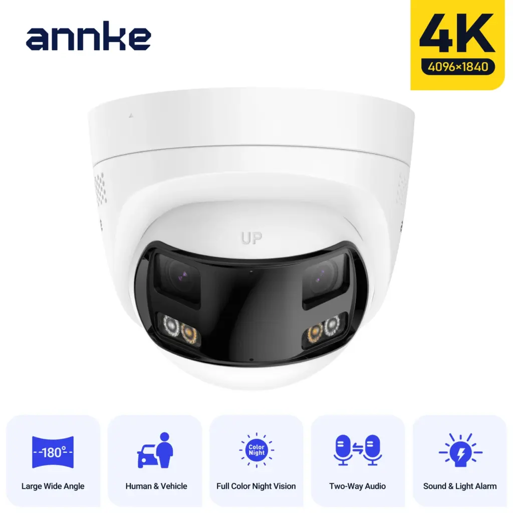 ANNKE 4K Camera Security Panoramic Human Detect Security Camera Two Way Audio 180° Wide View Angle Dual Lens Poe IP Camera