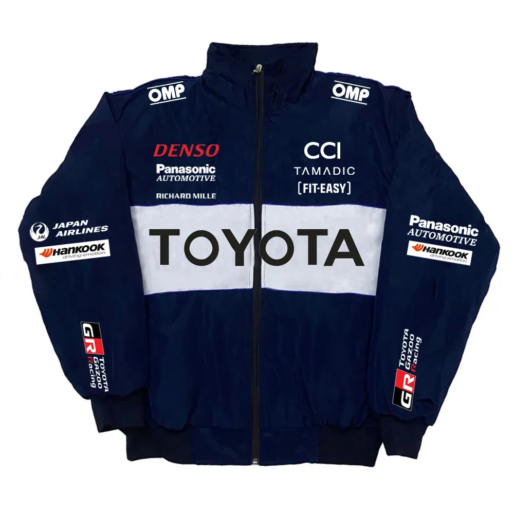 2026 Winter Toyota Men's Racing Shirt With Buttoned Collar, Pockets Retro Style Motorcycle Windproof Cotton Jacket, Customizable