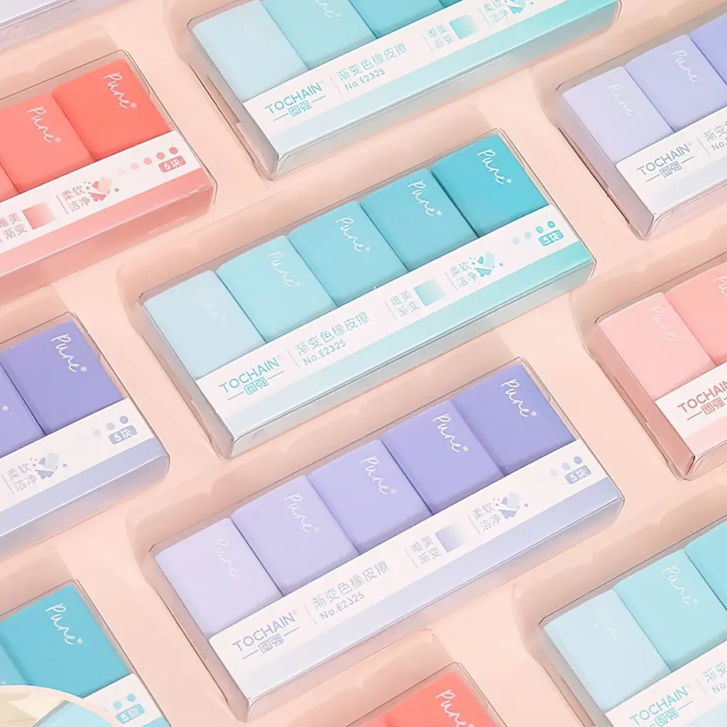 5pcs Pure Gradient Color Erasers Set Less-dust Rubber for Pencil Cleaning Stationery F7611