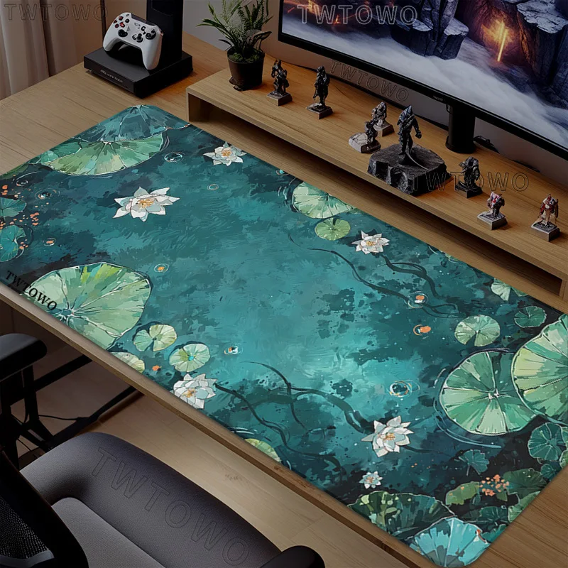 Green Lotus Leaf Mouse Pad Gaming printon demand Large Computer Home Mousepad XXL Natural Rubber Non-Slip Desktop Mouse Pad