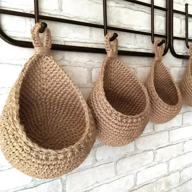 Handwoven Hanging Wall Fruit Vegetable Basket Organizer Container Decor for Kitchen Garden Mount Wall Plant Flower Onion Storag