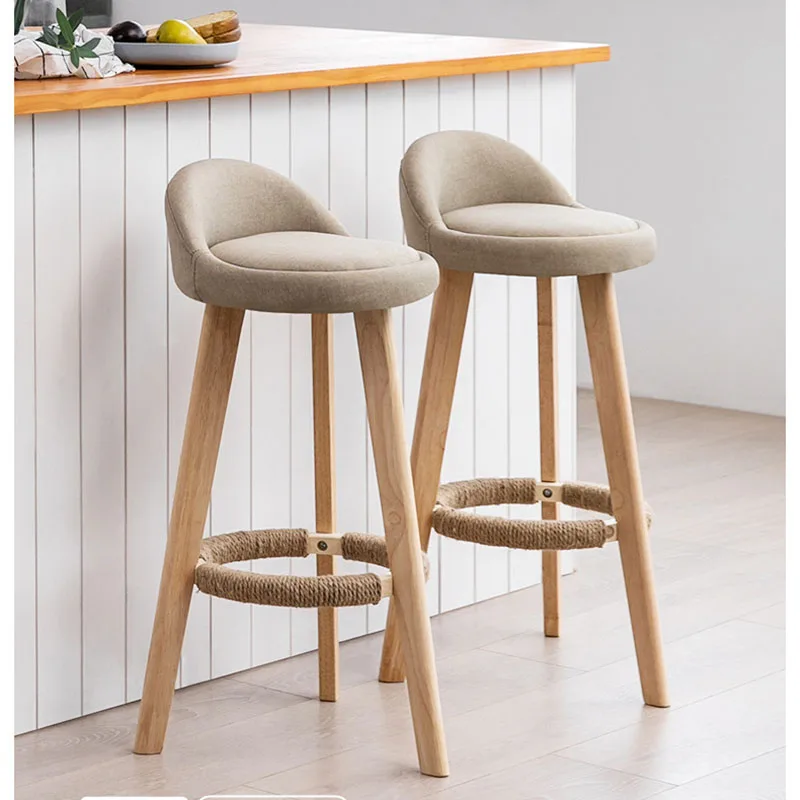 Bar Height Bar Stools Without Back Wooden Tall Stools for Kitchen Island Modern Bar Chairs Cotton and Linen Barstools Furniture
