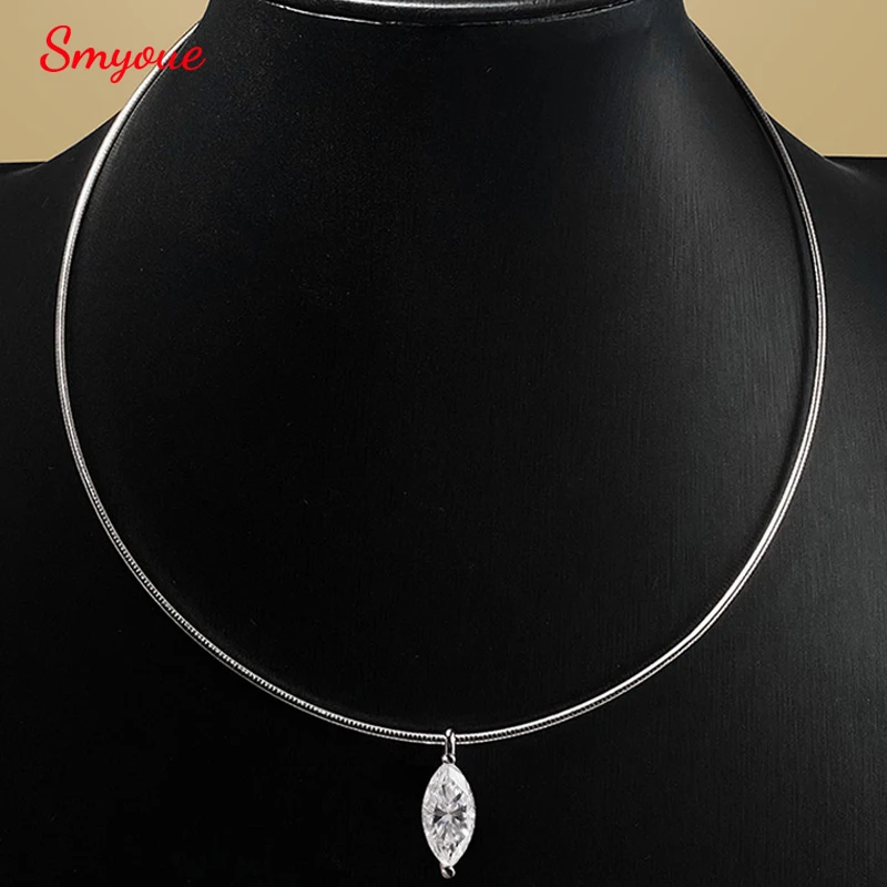 Smyoue 3CT 7*14MM Marquise Cut Moissanite Necklace for Women Solitaire Pendant Sparkling Chain Lab Diamond Pure 925 Jewelry
