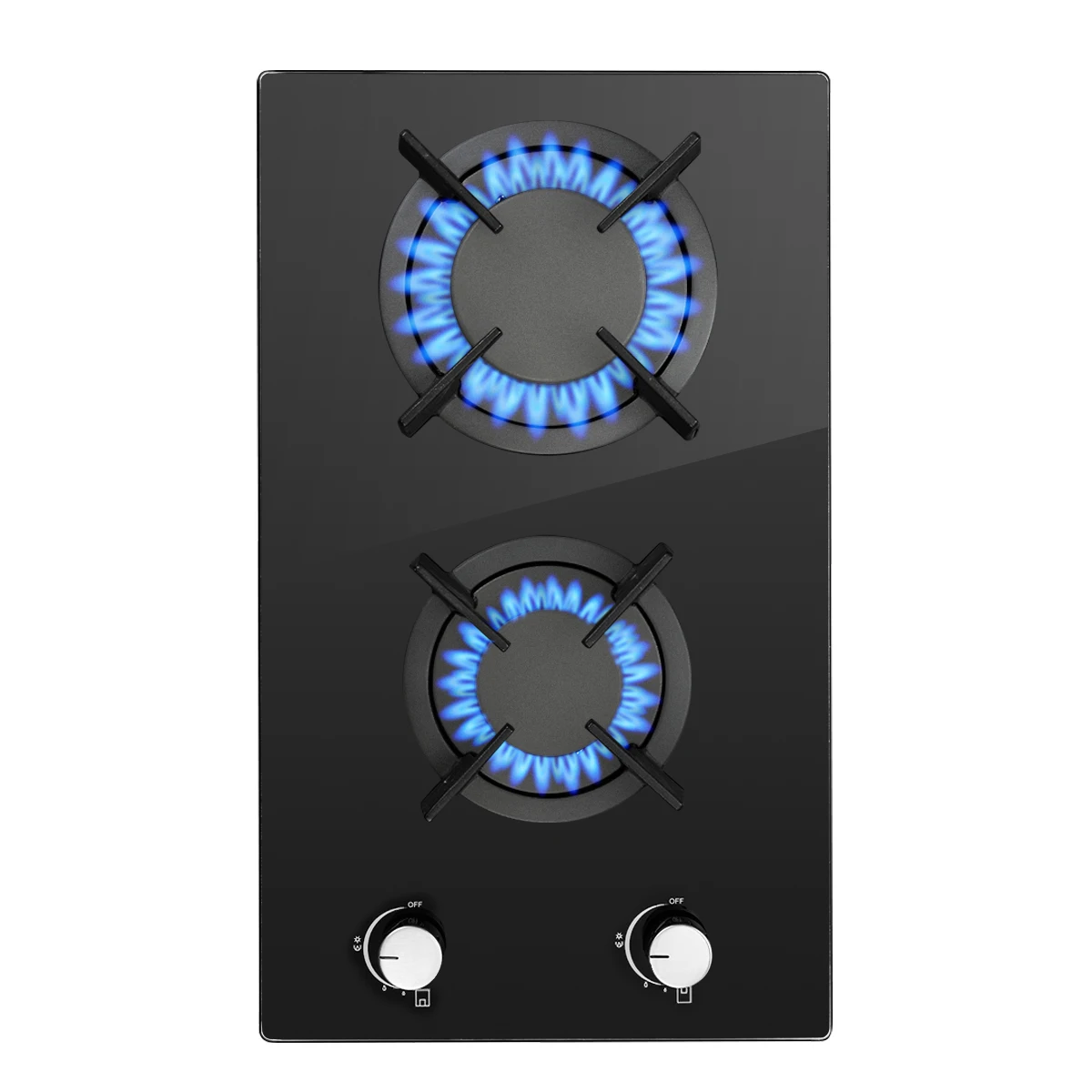30cm Gas Hob | Flame Failure Protection & Dual Fuel NG/LPG | 2400W/1800W Compact with Cast Iron Grates Black Glass