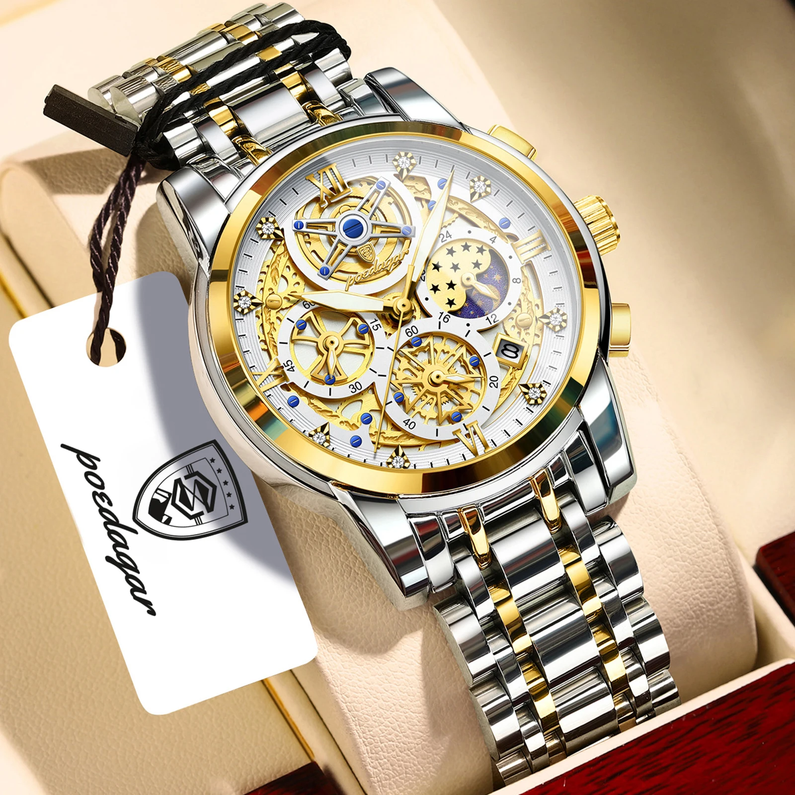 POEDAGAR Top Exquisite Men's Watches Stainless Steel Date Chronograph Quartz Men Wristwatch Waterproof Luminous Man Watch Reloj