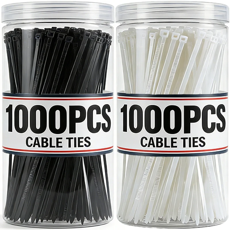 Black White Nylon Cable Ties Adjustable Self-locking Fastening Rings Zip Tie Cable Wires Fixing Ties for Home Offices Industrial