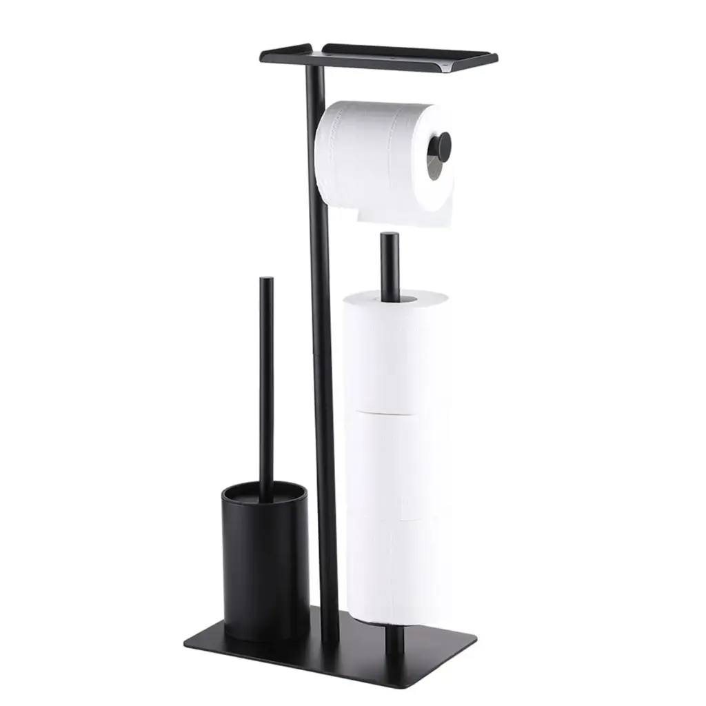 Stainless Steel Standing Toilet Set, Toilet Paper Holder with Toilet Brush for Bathroom Storage