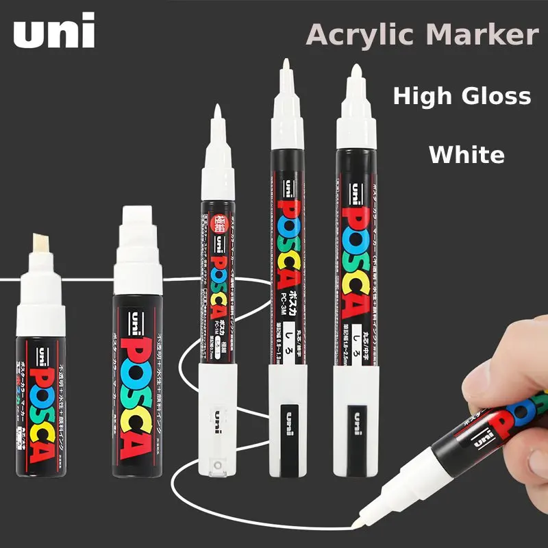 UNI Posca White Acrylic Marker Brush Marcadores Permanent Waterproof Non-fading POP Poster Pen/Graffiti Advertisement Paint Pens