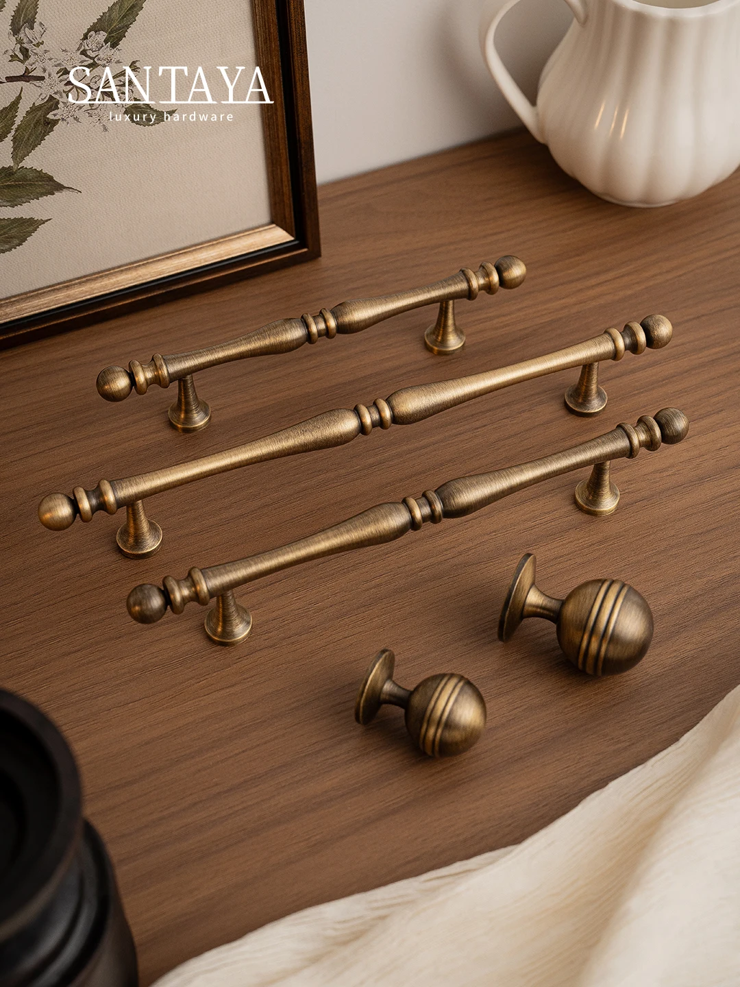 Santaya Solid Brushed Antique Brass Handle Kitchen Cabinet Pull Wardrobe Long Handles Furniture Drawer Knob