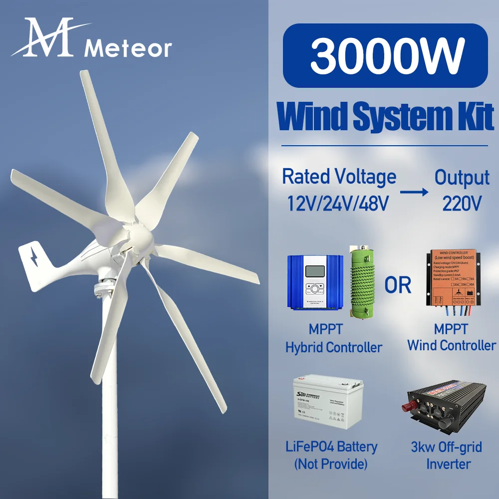 2000W 3000W Windmill Wind Turbine Generator Complete Power Supply System Kit Electric Generator Free Energy Home Appliance