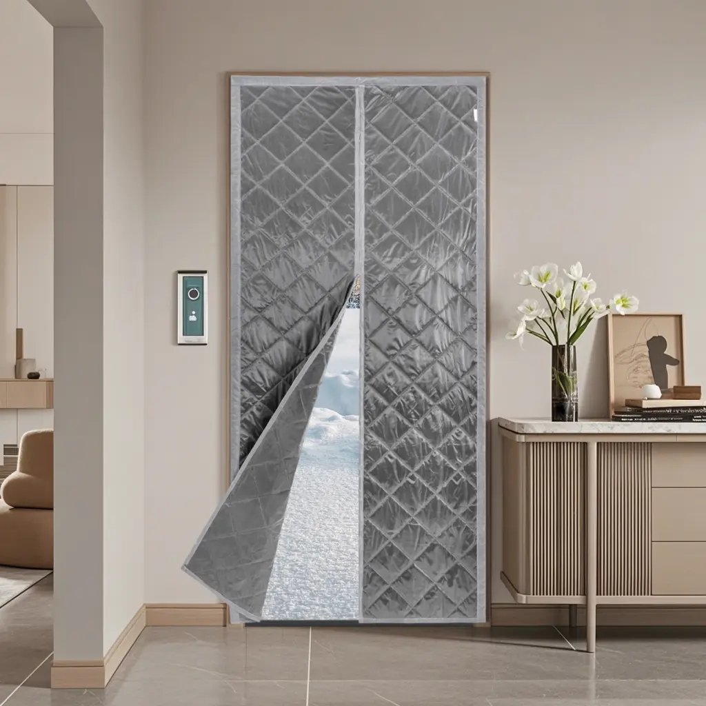 Magnetic Thermal Insulated Door Curtain, 95 * 210cm Door Insulation Curtain Center Opening Doorway Curtain Waterproof Door Cover