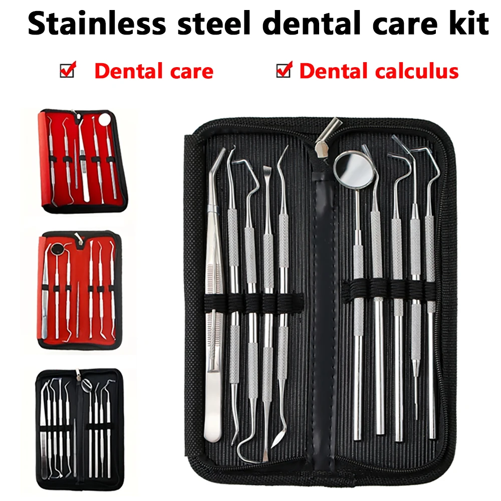 Stainless steel dental tool cleaning set, dental cleaning and oral care tool set, toothpick tool cleaning set, suitable for both