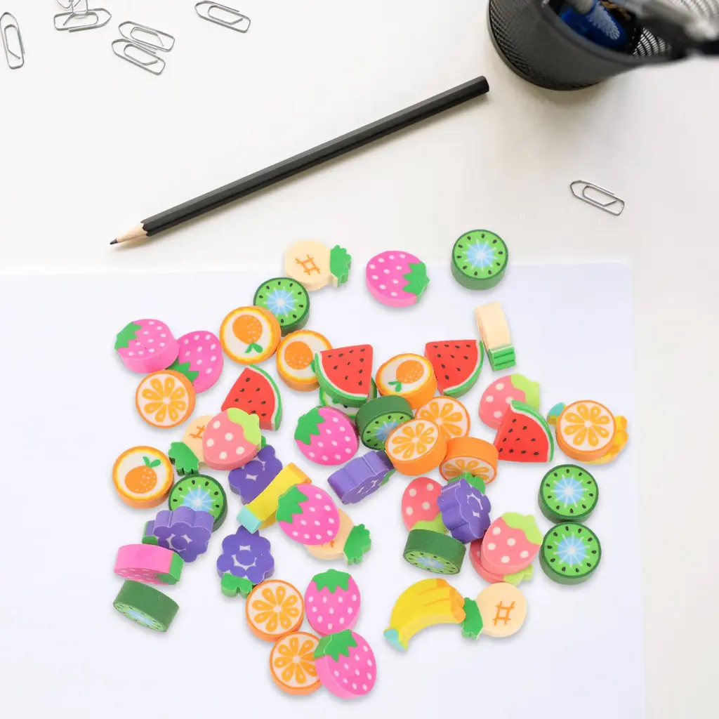 3 Jars Kids Erasers Cartoon Animal Fruit Cake Erasers Tpu Soft Erase Pencil Marks Students Stationery School Home Kindergarten