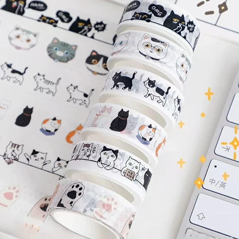 Creative Gift Cute Cat Washi Decorative Tape Girl Collage Basic Handbag Decorative Handbag Office School Supplies