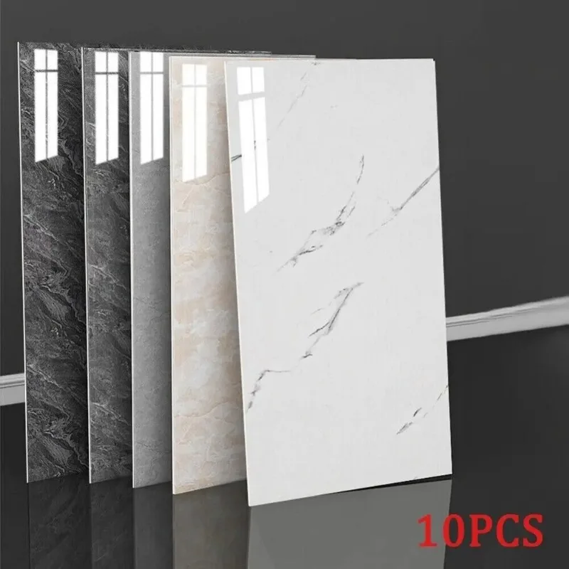 10Pcs Self-adhesive Marble Tiles Sticker Waterproof 30cmx60cm Tiles Floor Stickers PVC Tile Kitchen Bathroom Wall Sticker