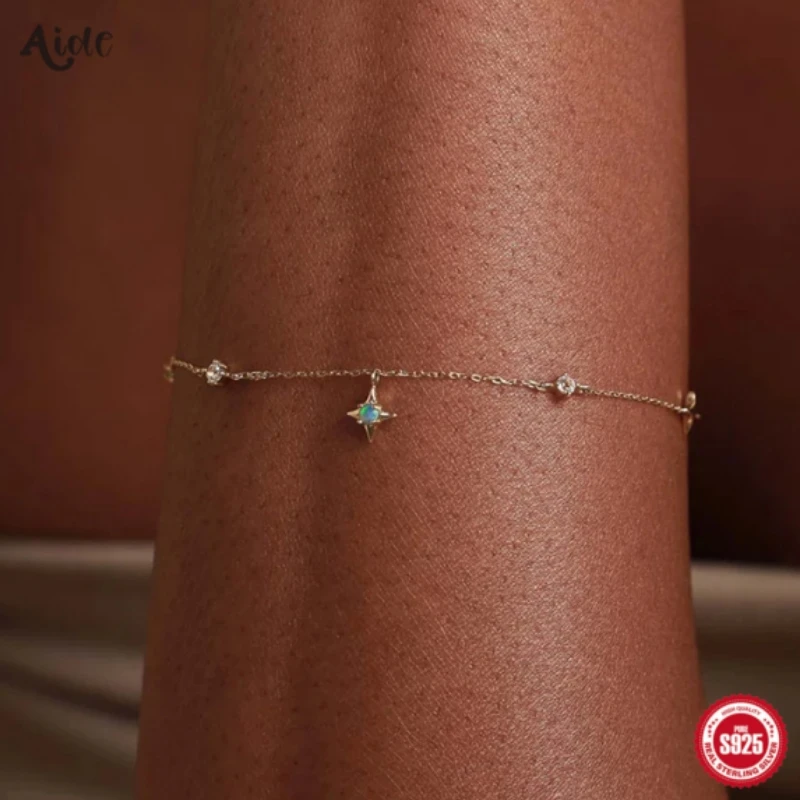 Aide 925 Sterling Silver Star Inlaid Opal With Mini Zircon Chain Bracelet For Women High Quality Elegant K Gold Jewelry Gift