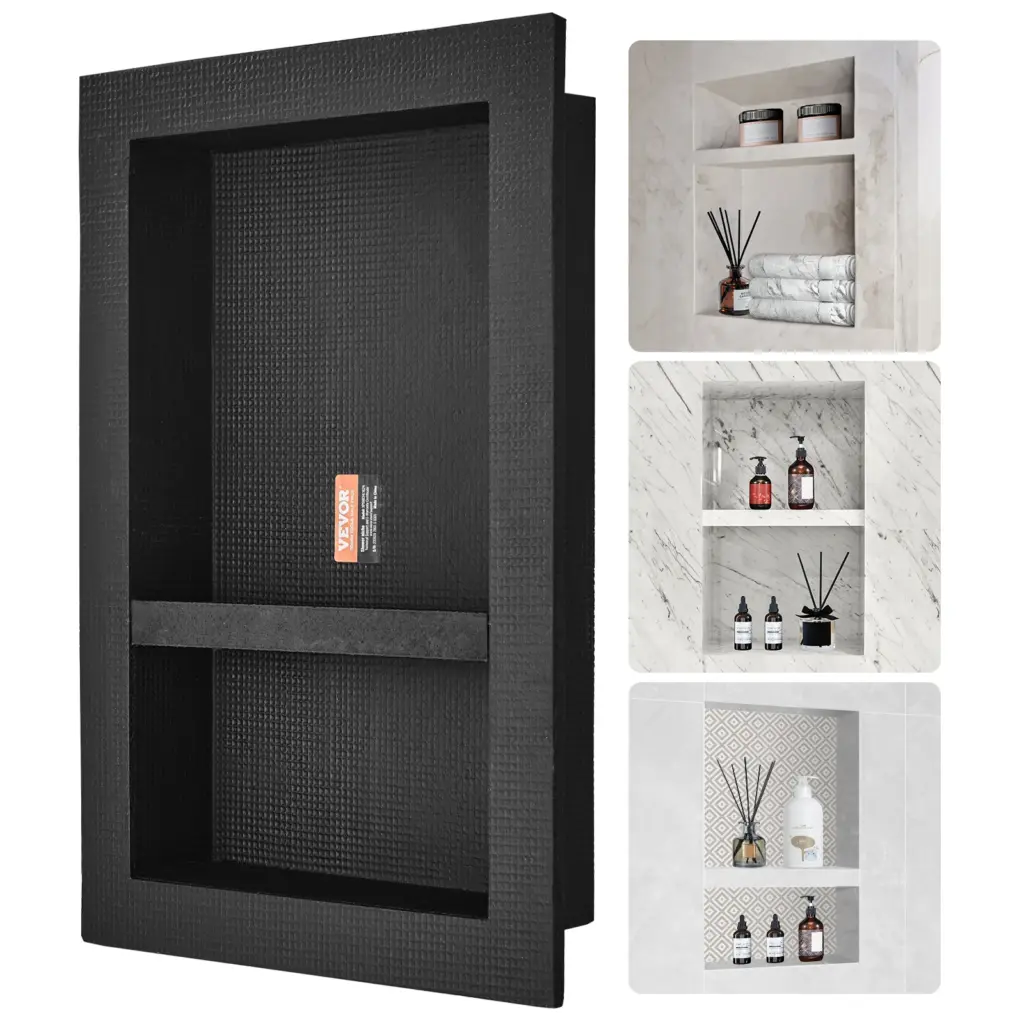 SucceBuy Shower Niche Ready for Tile Shelf Organizer Corners Niche Recessed Sealed Protection Soap Storage for Shower Bathroom