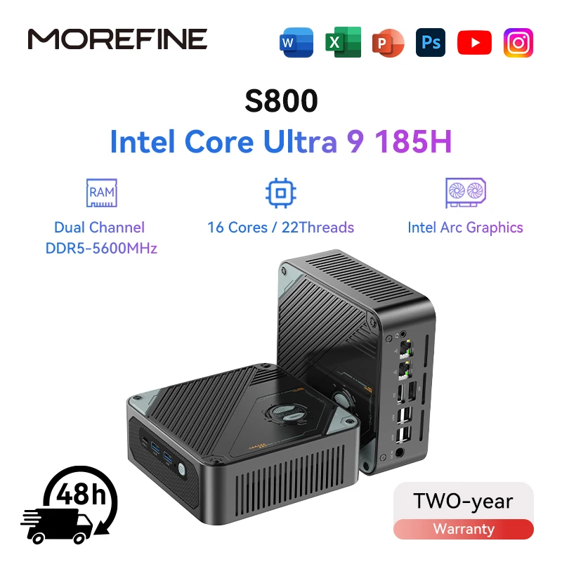 MOREFINE New Mini Pc S800 Intel Core Ultra 9 185H Ultra 7 155H Diy Gaming Computer Laptop Gamer Desktop Computers Windows11