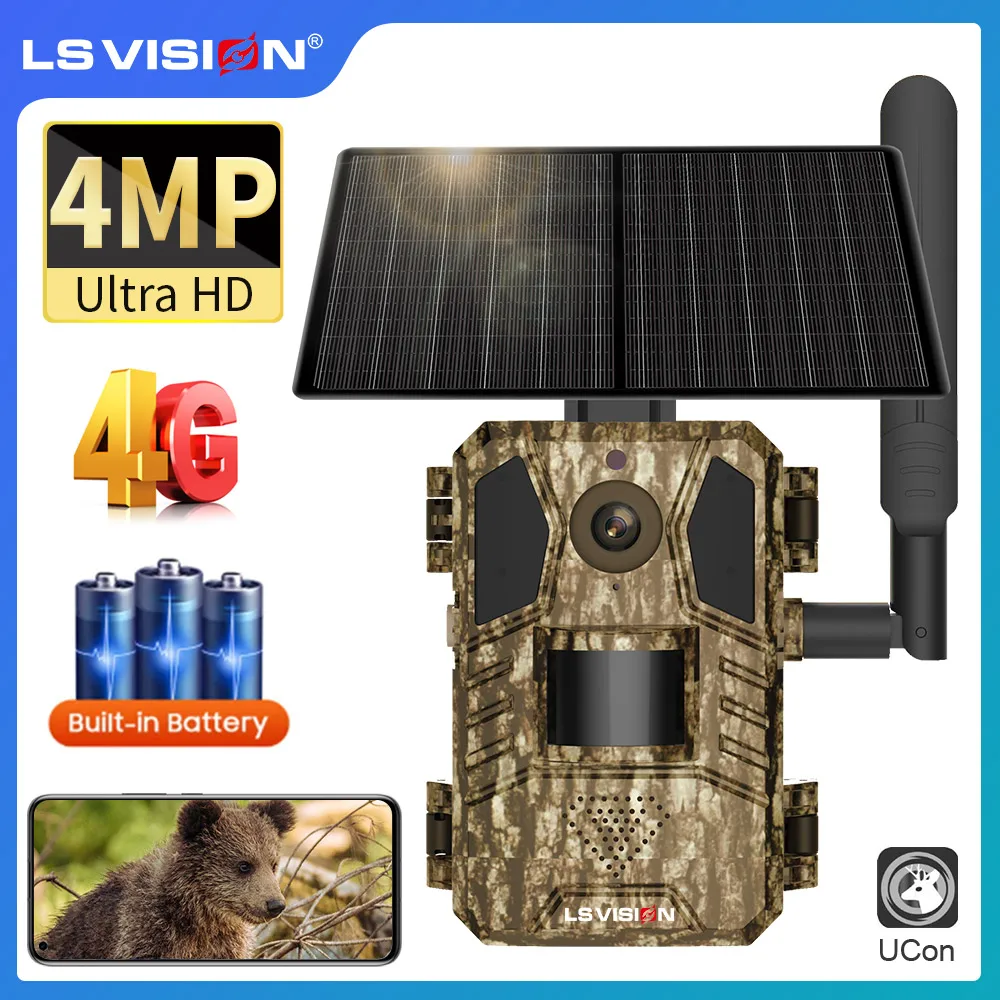 LS VISION 4G Solar Hunting Trail Camera Outdoor 4MP Night Vision PIR Motion Detection 7800mAh Battery Waterproof Wildlife Camera