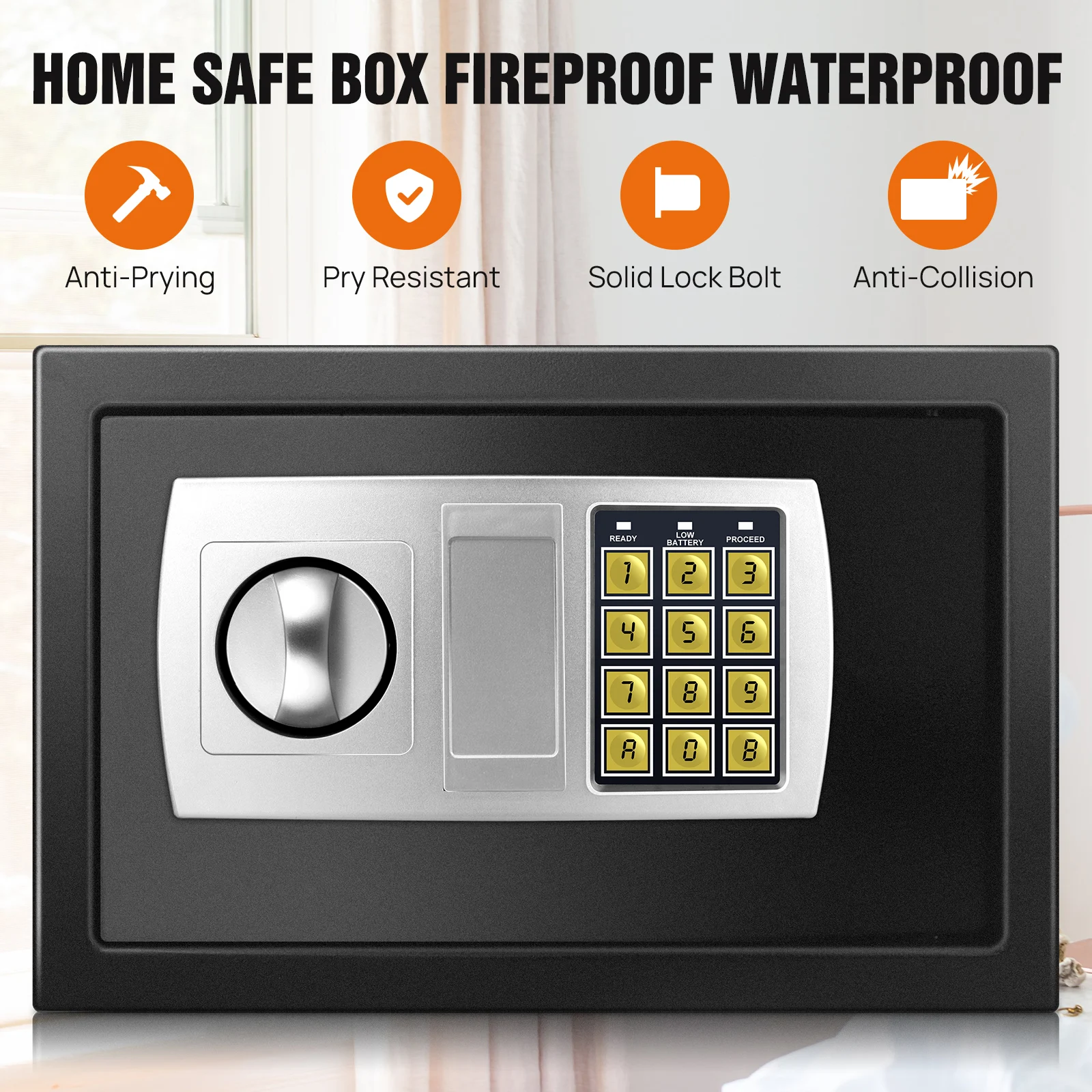 Fireproof Waterproof Home Safe 4.6L/8.5L/16LSafes Home Security Cash Box Cabinet Valuables Protection with Double Digital Keypad