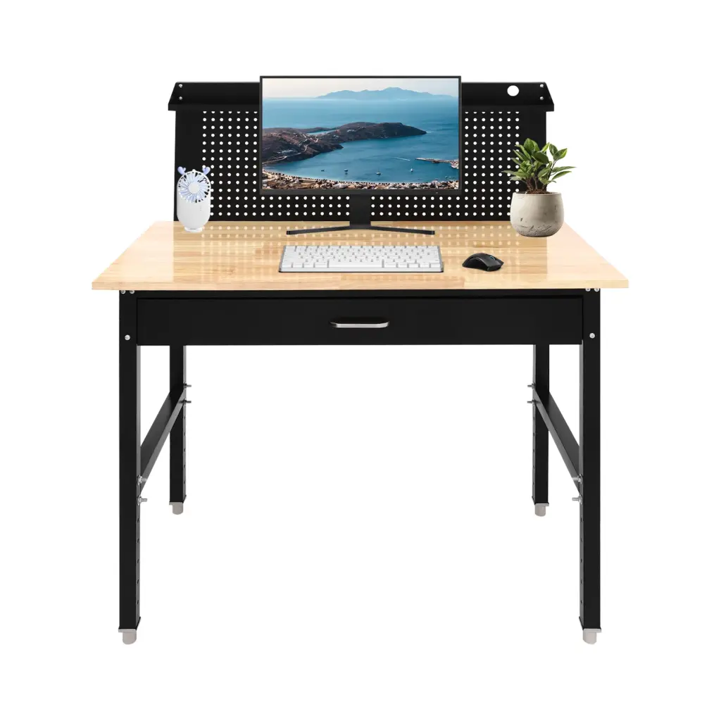 Adjustable Garage Workbench 48*24in Work Bench for Garage Office Home 26-35.43in Height Adjustable 2000lbs Load