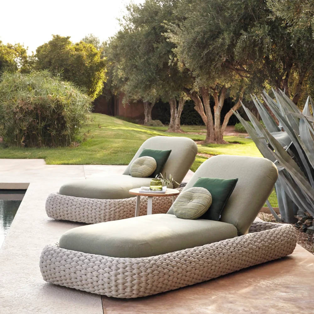 Modern Leisure Outdoor Garden Furniture Aluminum Woven Rope Chaise Lounge Chair for Beach Side Swimming Pool Bed Sun Lounger