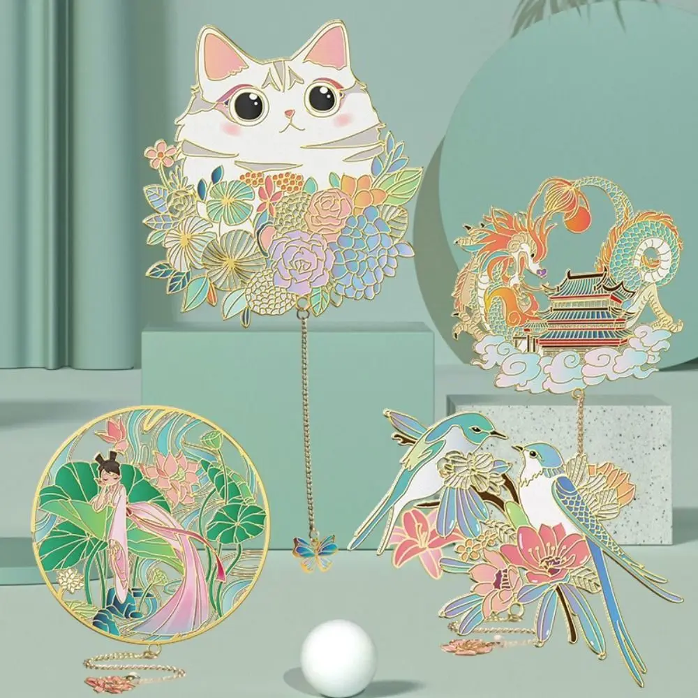 Dragon Chinese Style Bookmark Cat Flower Metal Book Clip Cartoon Animal Book Holder Tassel Book Page Marker