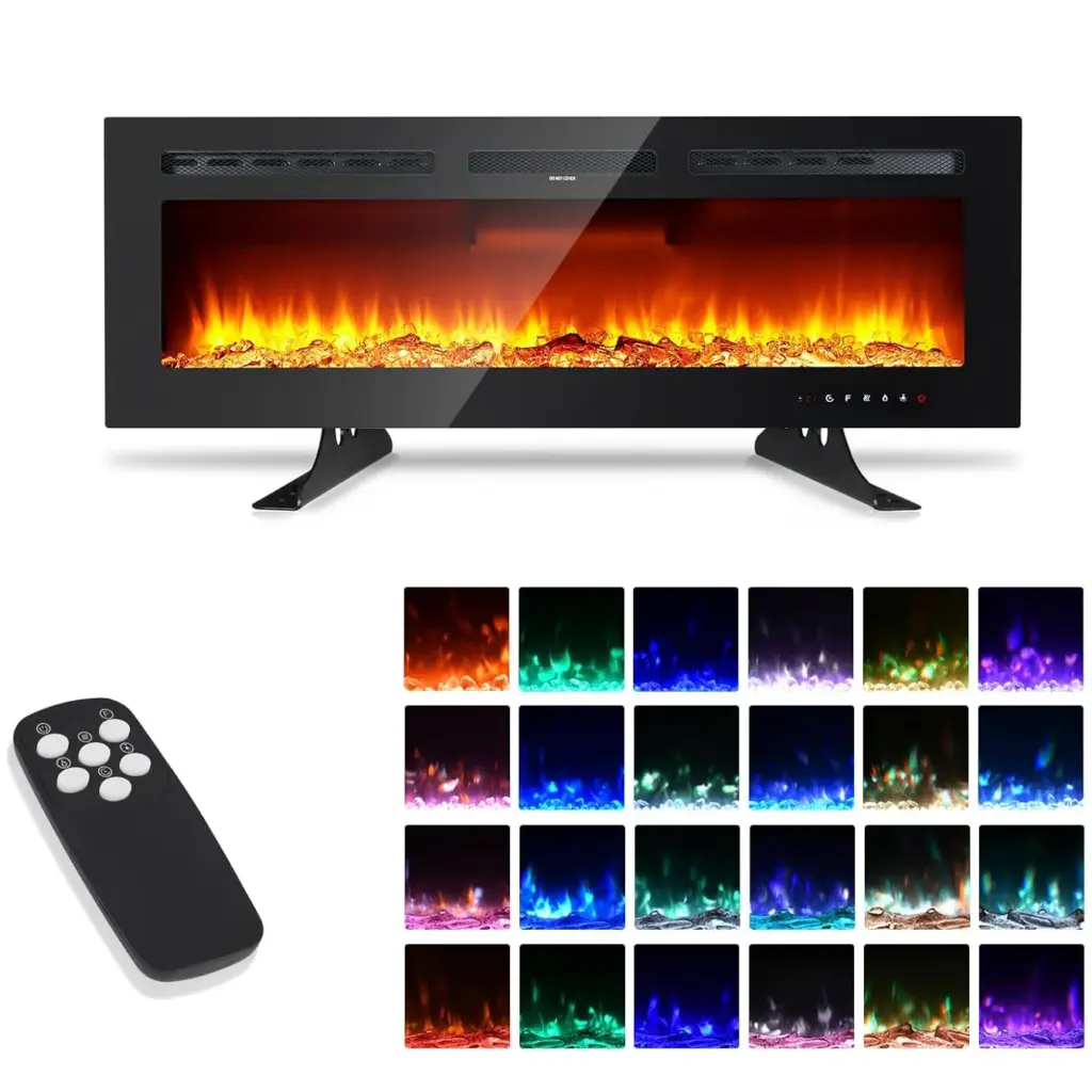 Electric Fireplace, 3 in 1 3D Wall-Mounted with 1800W Heating/12 Flame Effect LED Color Modes/Remote Control/Timer Up to 12h