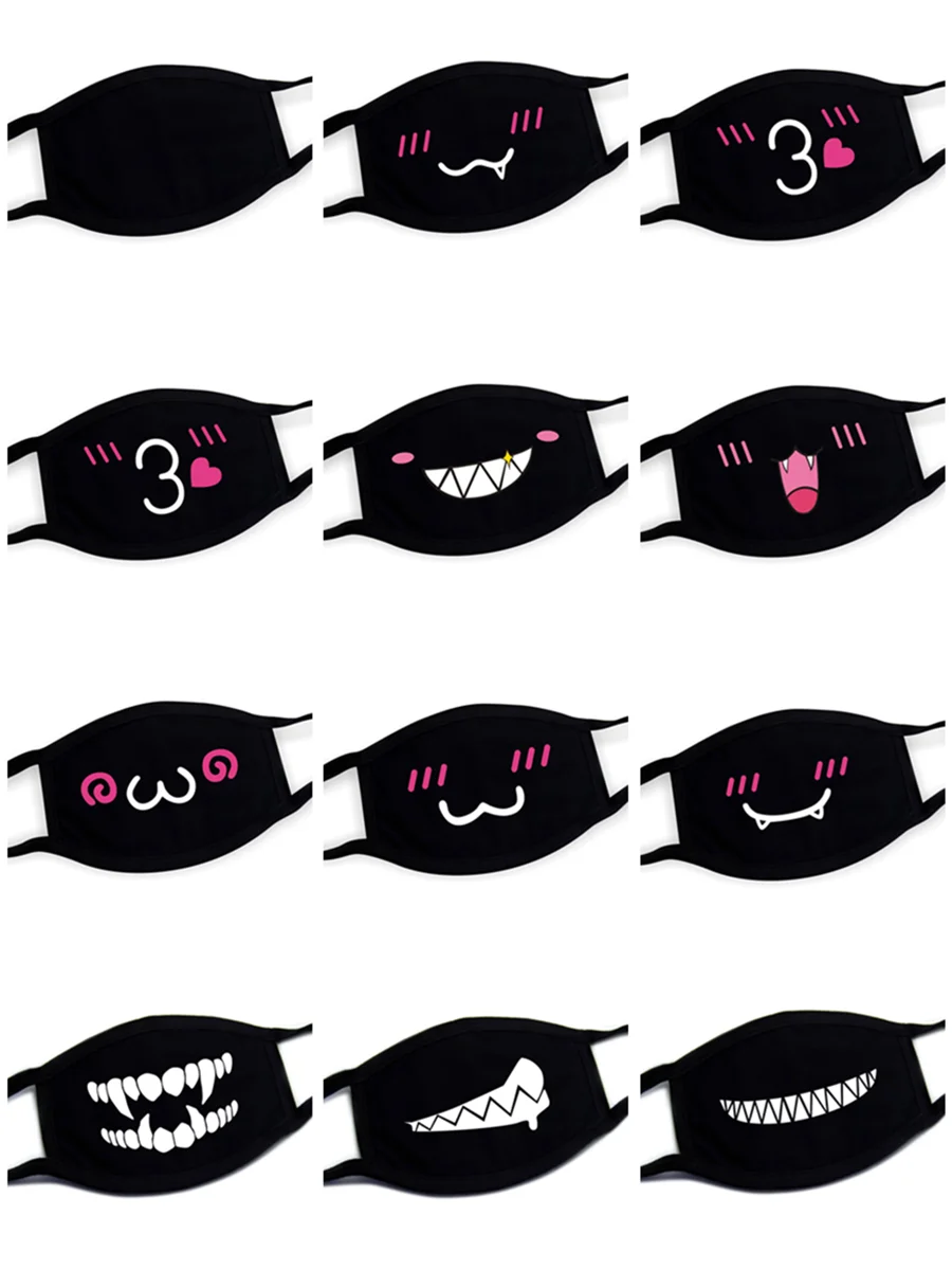Funny Expression Creative Anime Party Mouth Face Mask For Mouth Black Unisex Kpop Riding Dustproof Breathable Kawaii Cute Mask