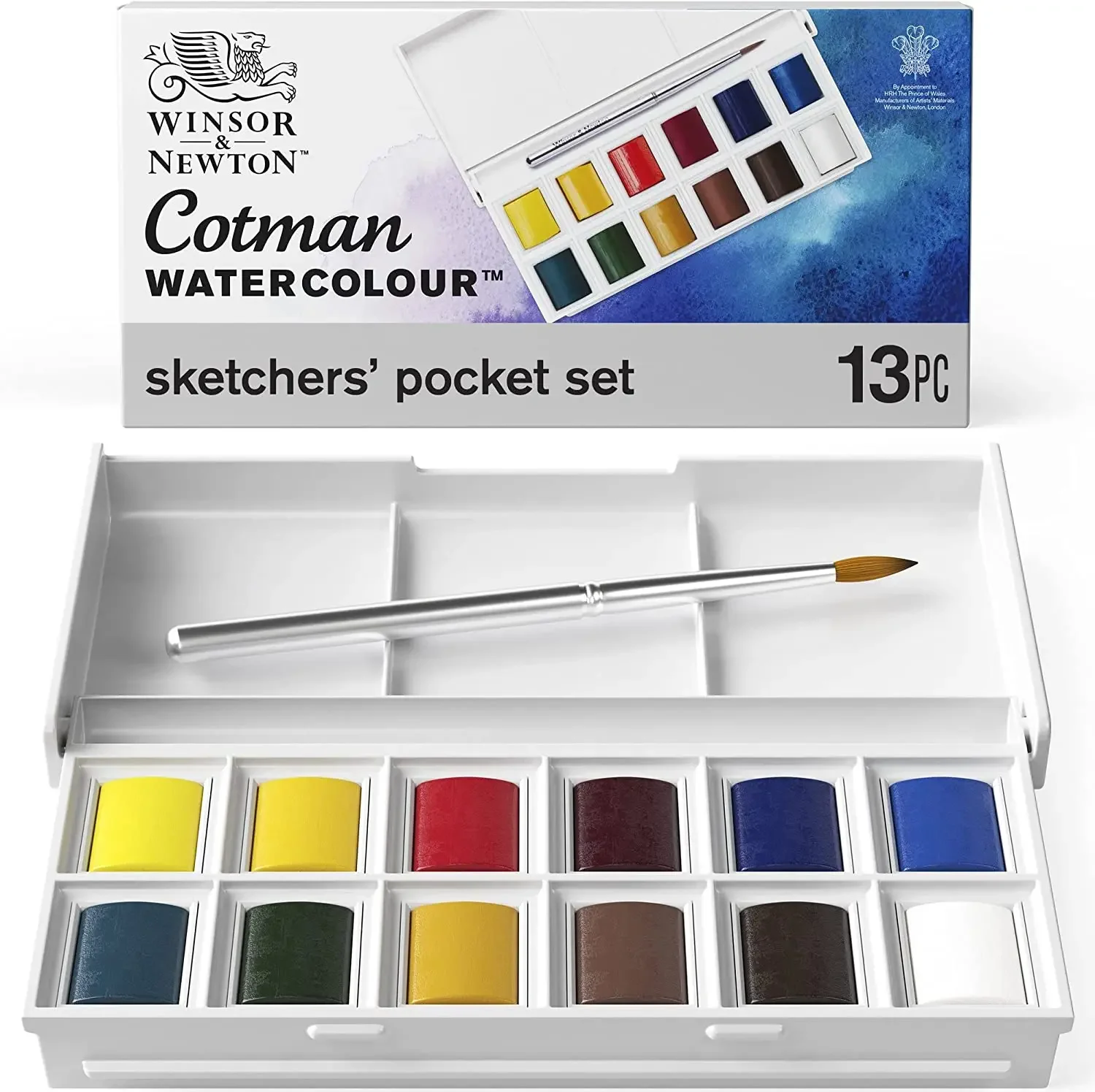 Winsor&Newton Cotman Portable Travel 12 Half Pans Color Solid Watercolor Paint Sketchers' Palette Watercolor Painting Brush