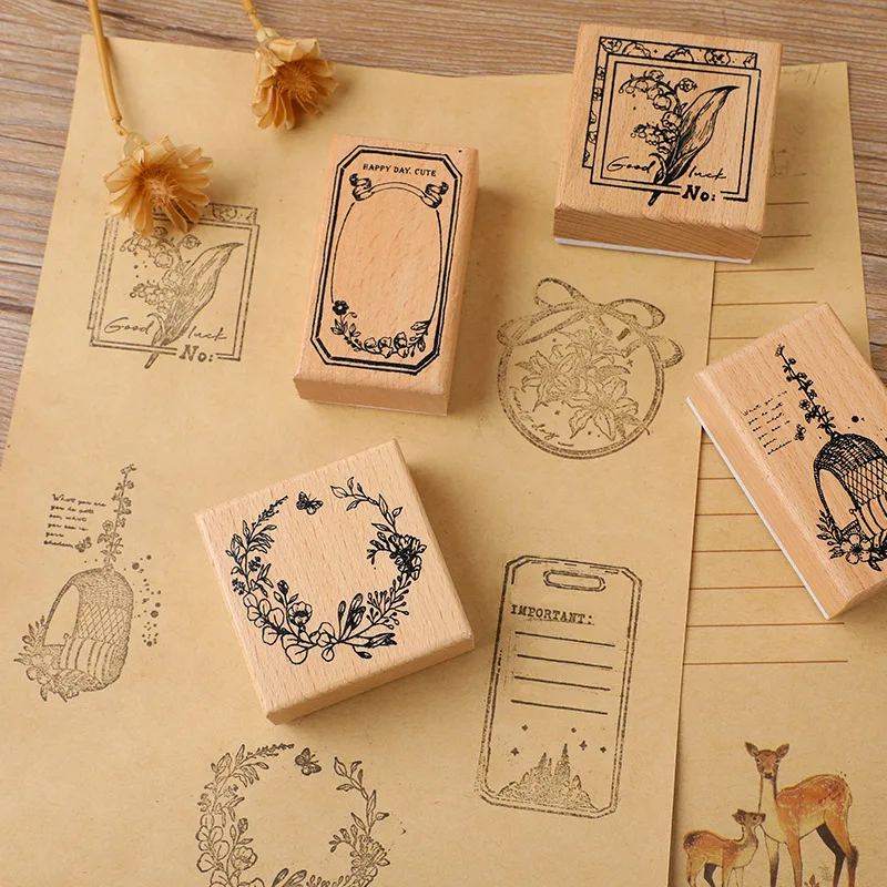 Huano Time Series Wooden Forest Secret Realm Stamps Fresh Literary Handbook DIY Decoration Material Stamps Assorted Stamp